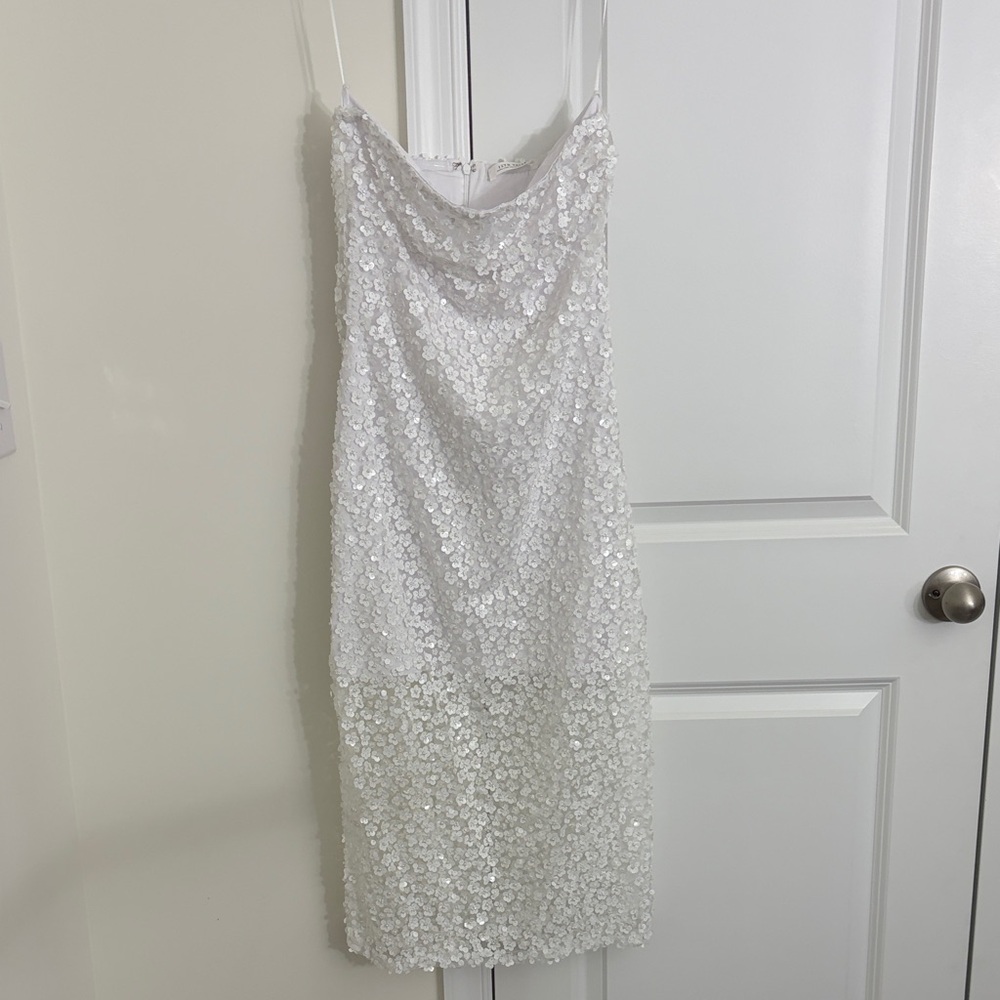 12th Tribe White Sequin Backless Dress